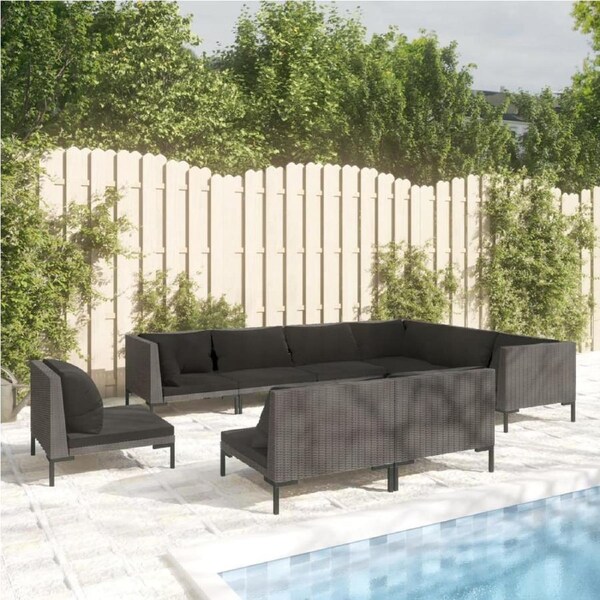 9 Piece Garden Lounge Set with Cushions Poly Rattan Dark Grey vidaXL