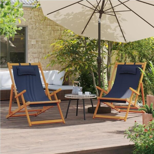 Folding Beach Chairs 2 pcs Blue Fabric vidaXL