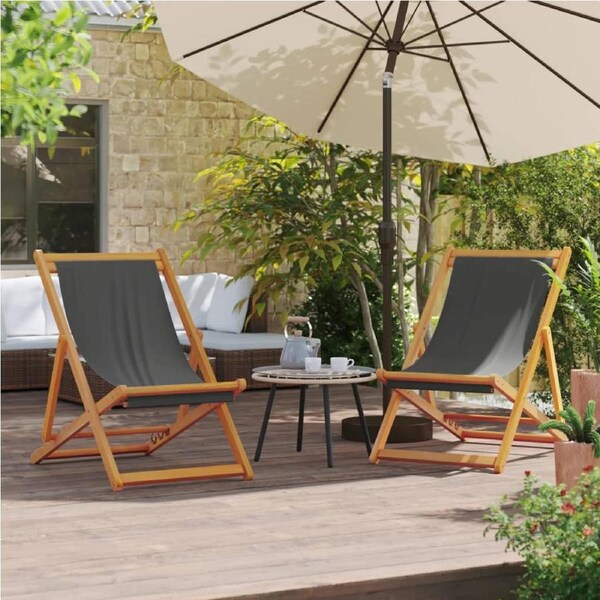 Folding Beach Chairs 2 pcs Grey Fabric vidaXL