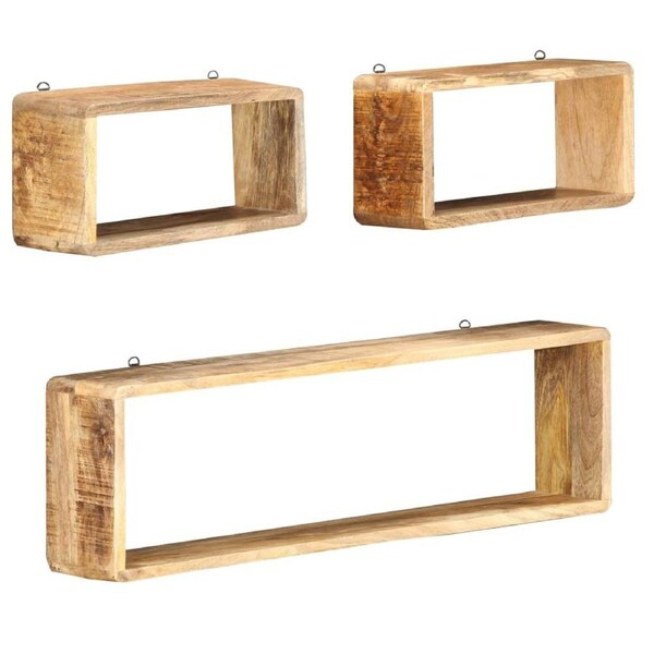 3 Piece Wall Cube Shelf Set Soild Mango Wood vidaXL