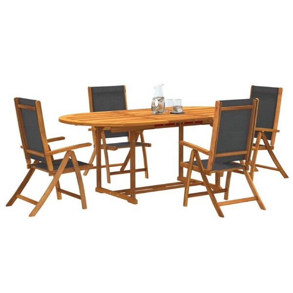 5 Piece Garden Dining Set Solid Wood Acacia and Textilene vidaXL