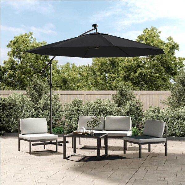 Cantilever Garden Parasol with LED Lights and Steel Pole 300 cm Black vidaXL