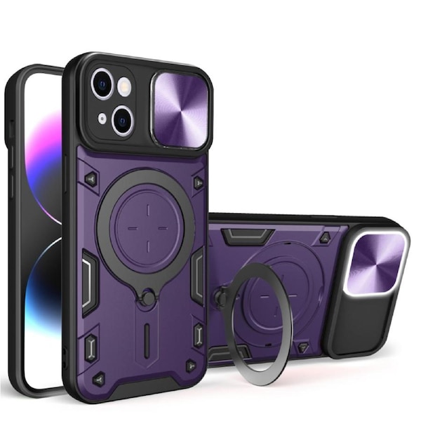 For iPhone 14 Plus Case, Magnetic Support Car Mount Magnetic Military Shell - Dark Purple
