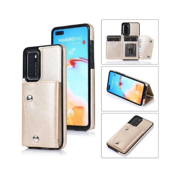 Case for Huawei P40 Pro, Leather Wallet Case With Card Pockets Back Flip Shockproof Cover Case-Gold