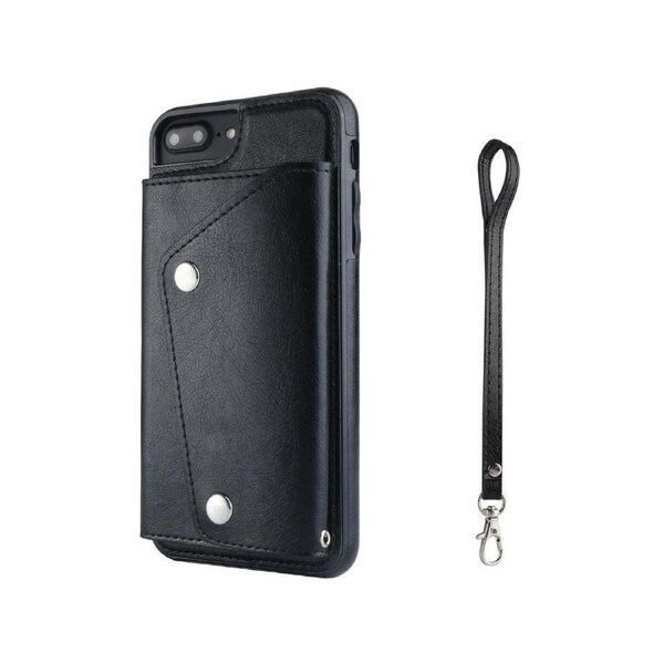 Case for iPhone 7 Plus / 8 Plus, Leather Wallet Case With Card Pockets Back Flip Shockproof Cover Case-Black