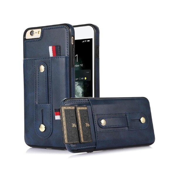 Hidden Card Slot Case for iPhone 6/6S, with Leather Loop Strap - Dark Blue