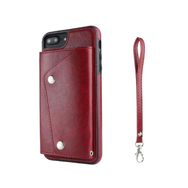 Case for iPhone 7 Plus / 8 Plus, Leather Wallet Case With Card Pockets Back Flip Shockproof Cover Case-Red