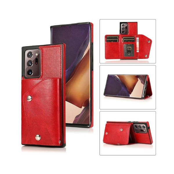 Case for Samsung Galaxy Note20, Leather Wallet Case With Card Pockets Back Flip Shockproof Cover Case-Red