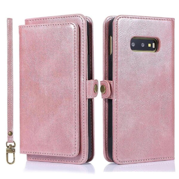 Case Card Slot Holder Cash Pocket PU Leather Sleeve, Rose Gold - Samsung S10