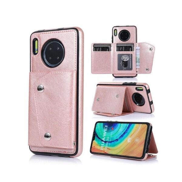 Case for Huawei Mate 30, Leather Wallet Case With Card Pockets Back Flip Shockproof Cover Case-Rose Gold