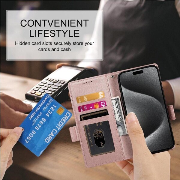 Wallet Case for IPhone 12,Slim Protective Shockproof Case With Card Holder,Premium PU Leather Kickstand-Rose Gold