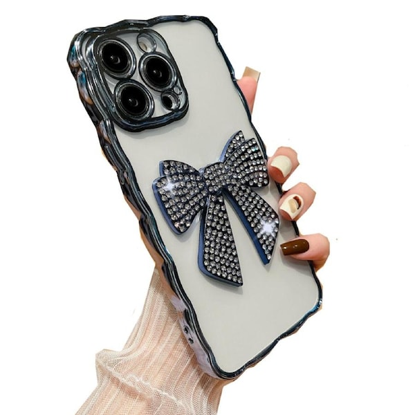 Compatible with iPhone 14 Case for Girls Cute Crystal Charms Clear Soft Cover - Navy Blue