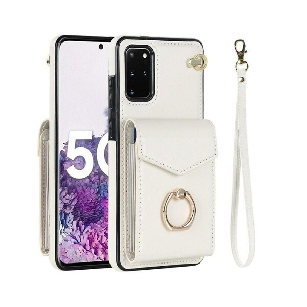 For Samsung Galaxy S20 Plus Wallet Case with RFID Credit Cards Holder and Wrist Strap - White