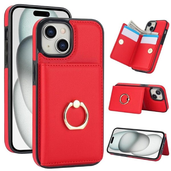 IPhone 13/Iphone 14 Case With Card Holder,Military Grade Drop Protection,Durable Shockproof Cover-Red