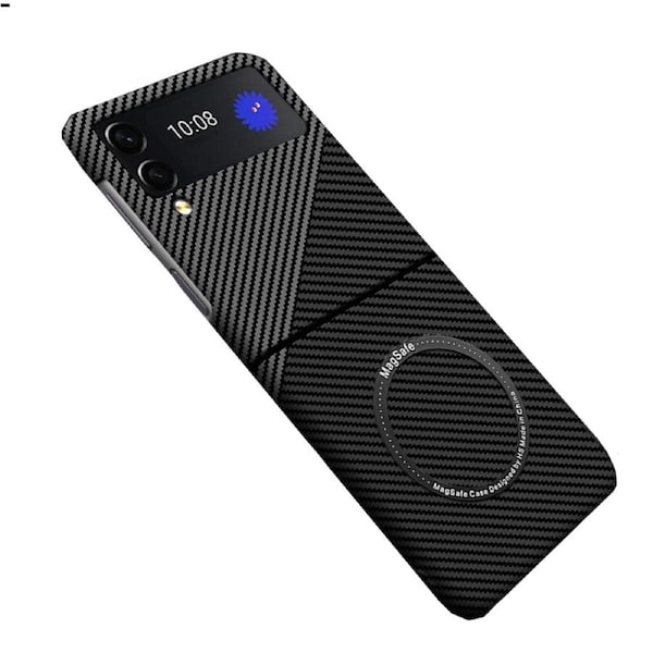 Carbon Fiber Phone Case for Samsung Galaxy Z Flip 4 - Black/Silver
