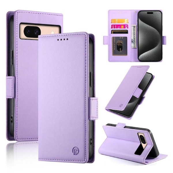 Wallet Case for Google Pixel 8A,Slim Protective Shockproof Case With Card Holder,Premium PU Leather Kickstand-Purple