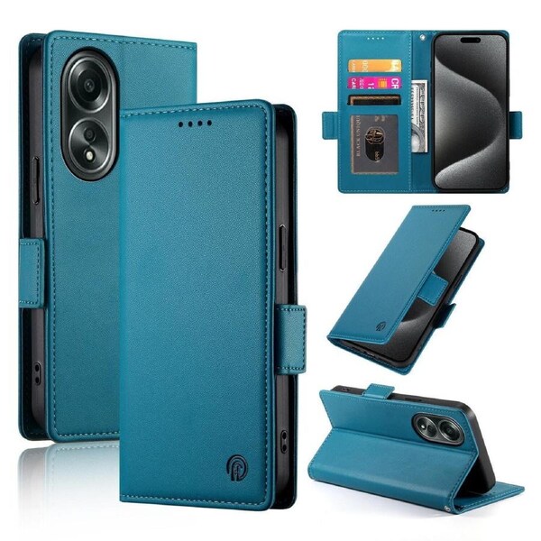 Wallet Case for Oppo A58 4G,Slim Protective Shockproof Case With Card Holder,Premium PU Leather Kickstand-Blue