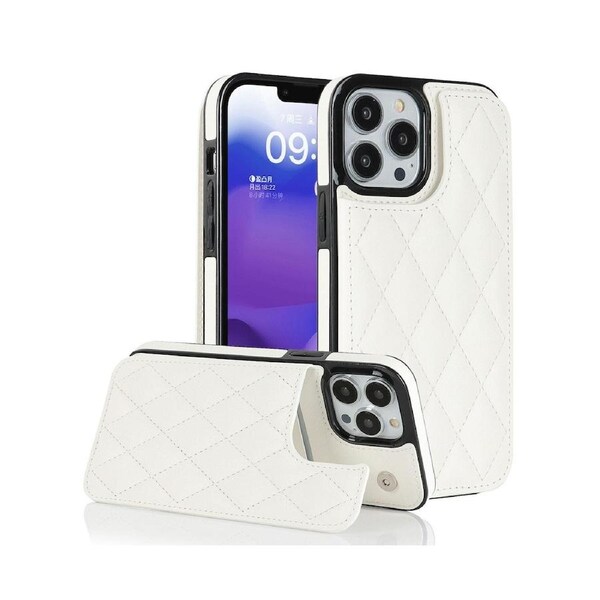 3 Cards Leather Case for iPhone 13 Pro, RFID Blocking Material to Protect Card Data - White