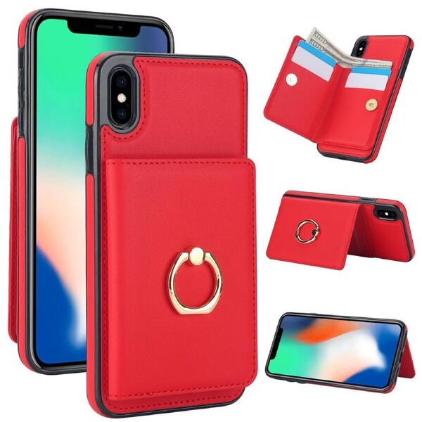 IPhone XR Case With Card Holder,Military Grade Drop Protection,Durable Shockproof Cover-Red