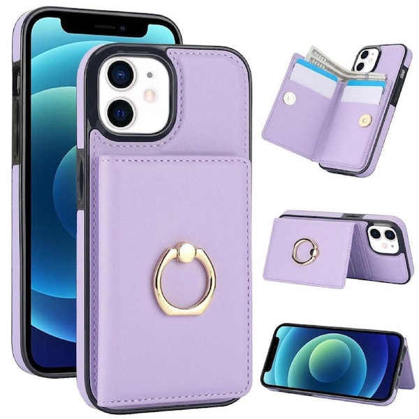 IPhone 12/Iphone 12 Pro Case With Card Holder,Military Grade Drop Protection,Durable Shockproof Cover-Light Purple