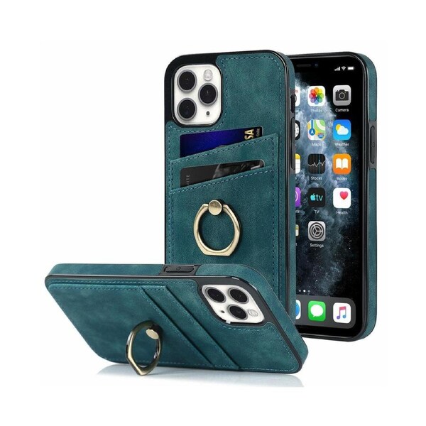 Full Protection Cover for iPhone 11 Pro, 2 Cards PU Leather Case with Ring Holder - Blue