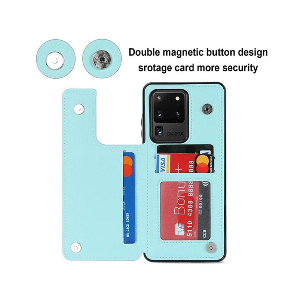 3 Cards Leather Case for Samsung Galaxy S20 Ultra, RFID Blocking Material to Protect Card Data - Mint Green