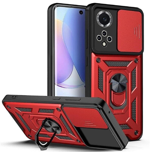 case For Huawei Nova/ 9 Honor 50 Slide Camera Lens Protection and Built in 360 Rotatable Ring Holder - Red