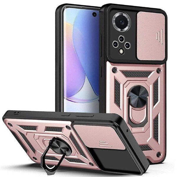 case For Huawei Nova/ 9 Honor 50 Slide Camera Lens Protection and Built in 360 Rotatable Ring Holder - Rose Gold
