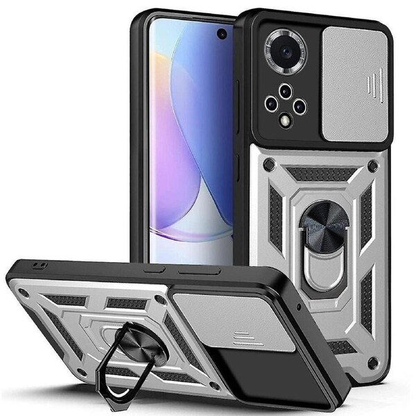 case For Huawei Nova/ 9 Honor 50 Slide Camera Lens Protection and Built in 360 Rotatable Ring Holder - Silver