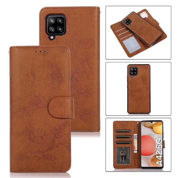 Samsung A42 5G Case, Card Slots Retro Leather Wallet Shockproof Flip Cover Magnetic Closure Bookstyle Stand Case - Brown