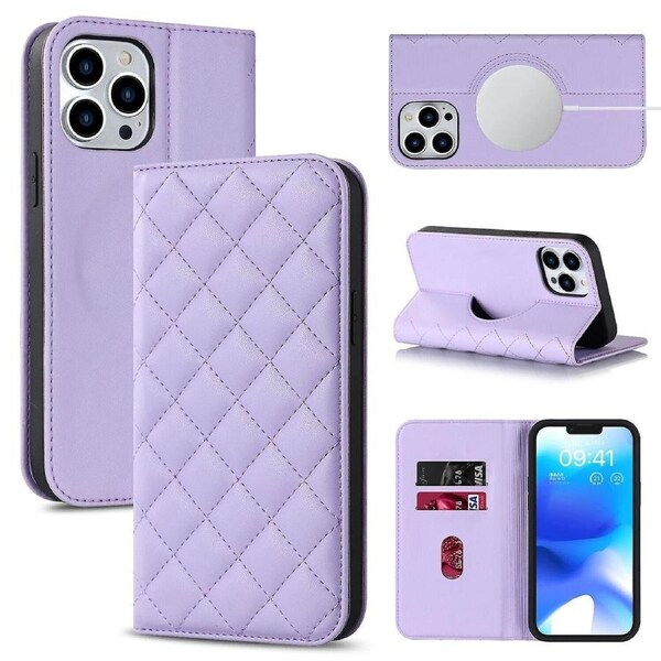 For iPhone 13 Pro Max Case Leather Wallet Flip Phone Case with Magsafe - Purple