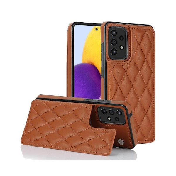 3 Cards Leather Case for Samsung Galaxy A72 5G, RFID Blocking Material to Protect Card Data - Brown