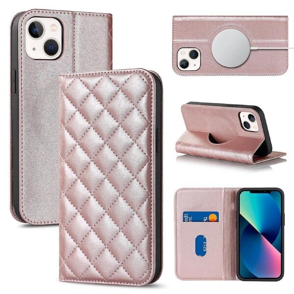 For iPhone 13 Mini Case Leather Wallet Flip Phone Case with Magsafe - Pink