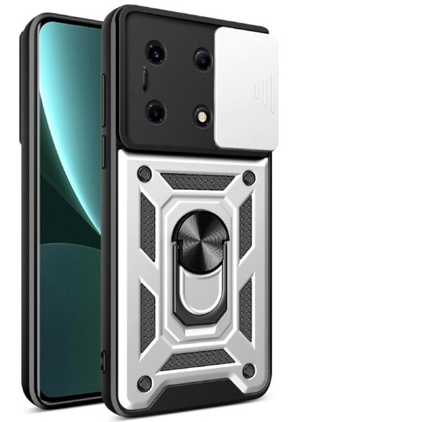 case For Infinix Note 30 Vip 5G Slide Camera Lens Protection and Built in 360 Rotatable Ring Holder - Silver
