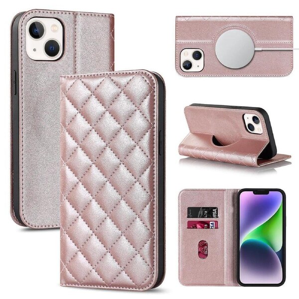 For iPhone 14 Case Leather Wallet Flip Phone Case with Magsafe - Pink