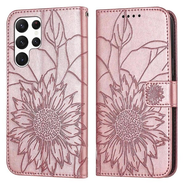 Galaxy S23 Ultra Wallet Case 3 Credit Card Slot ID Card Holder, PU Leather Flip Case - Pink