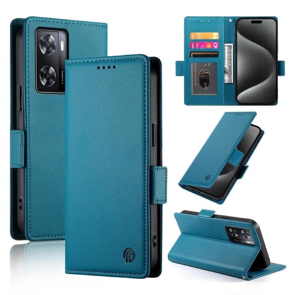 Wallet Case for Oppo A57 4G/A77 4G/A57S 4G,Slim Protective Shockproof Case With Card Holder,Premium PU Leather Kickstand-Blue