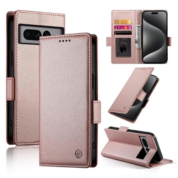 Wallet Case for Google Pixel 7 Pro,Slim Protective Shockproof Case With Card Holder,Premium PU Leather Kickstand-Rose Gold