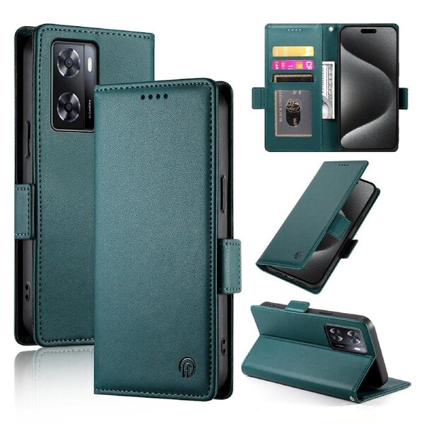 Wallet Case for Oppo A57 4G/A77 4G/A57S 4G,Slim Protective Shockproof Case With Card Holder,Premium PU Leather Kickstand-Green