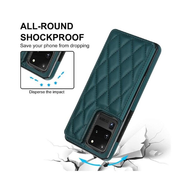 3 Cards Leather Case for Samsung Galaxy S20 Ultra, RFID Blocking Material to Protect Card Data - Dark Green