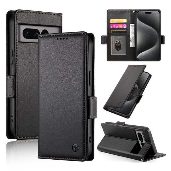Wallet Case for Google Pixel 7 Pro,Slim Protective Shockproof Case With Card Holder,Premium PU Leather Kickstand-Black