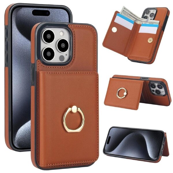 IPhone 14 Pro Case With Card Holder,Military Grade Drop Protection,Durable Shockproof Cover-Brown