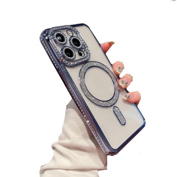 IPhone 15 Case,Compatible With MagSafe,Full Camera Protection Plating Luxury Cover For Women Men,Soft TPU Drop Protective Phone Case-Blue