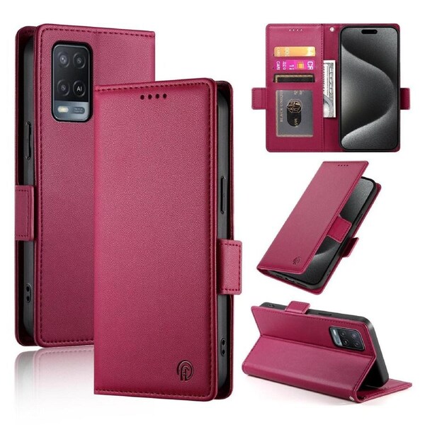 Wallet Case for Oppo A54 4G/A55 5G/A54S/A55S 5G,Slim Protective Shockproof Case With Card Holder,Premium PU Leather Kickstand-Red
