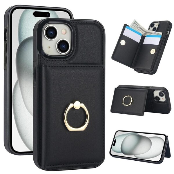 IPhone 15 Plus Case With Card Holder,Military Grade Drop Protection,Durable Shockproof Cover-Black