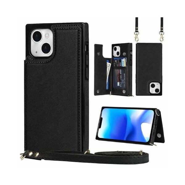 Iphone 15 Plus Case, RFID Blocking Iphone 15 Plus Wallet Case With Wrist Strap-Black