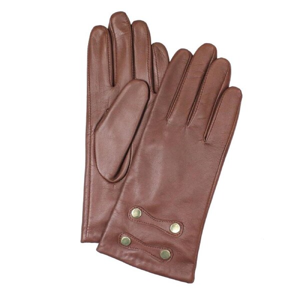 Dents Womens Leather Gloves with Gold Buttons - Camel Brown Small