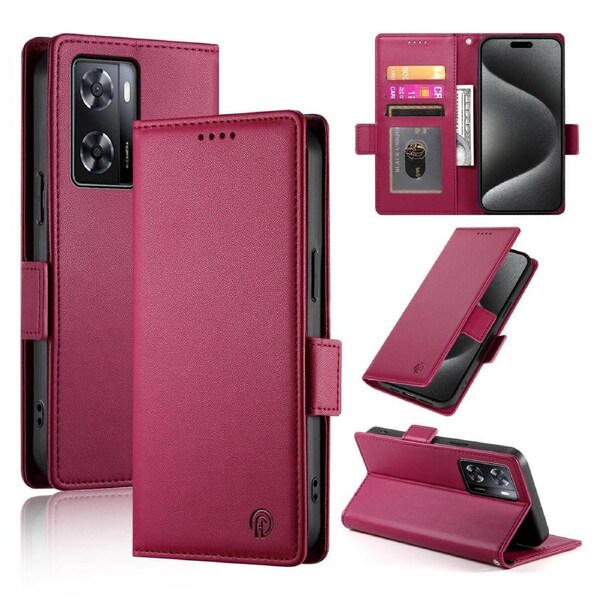 Wallet Case for Oppo A57 4G/A77 4G/A57S 4G,Slim Protective Shockproof Case With Card Holder,Premium PU Leather Kickstand-Red
