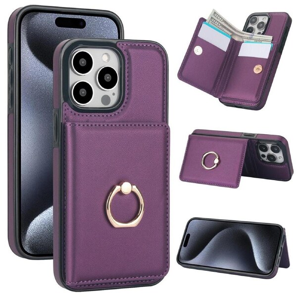 IPhone 14 Pro Max Case With Card Holder,Military Grade Drop Protection,Durable Shockproof Cover-Purple