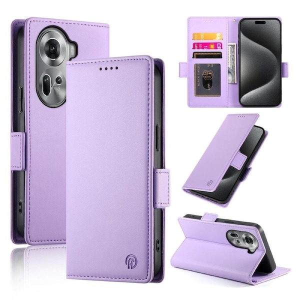 Wallet Case for Oppo Reno11 5G,Slim Protective Shockproof Case With Card Holder,Premium PU Leather Kickstand-Purple